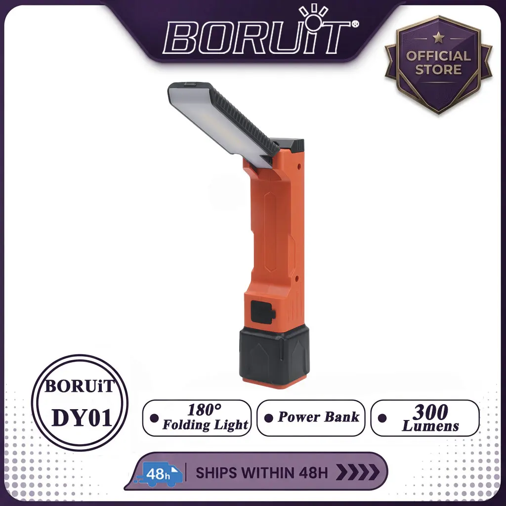 ali-3256809728124459 BORUiT 300LM LED Work Light Zoom Flashlight Type-C Rechargeable Power Bank Torch Magnetic Repair Lamp Safety Hammer Lantern - Image 1