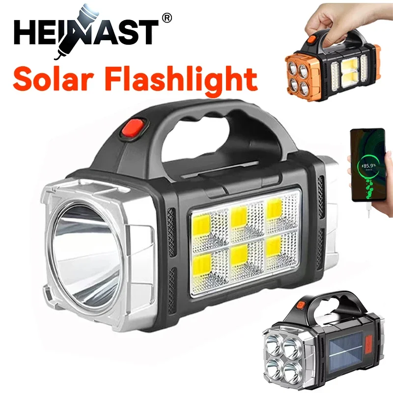 ali-3256809797167133 Powerful Handheld Flashlight USB Rechargeable Torch Super Bright Solar COB Floodlight Outdoor Portable Emergency Camping Lamp - Image 1