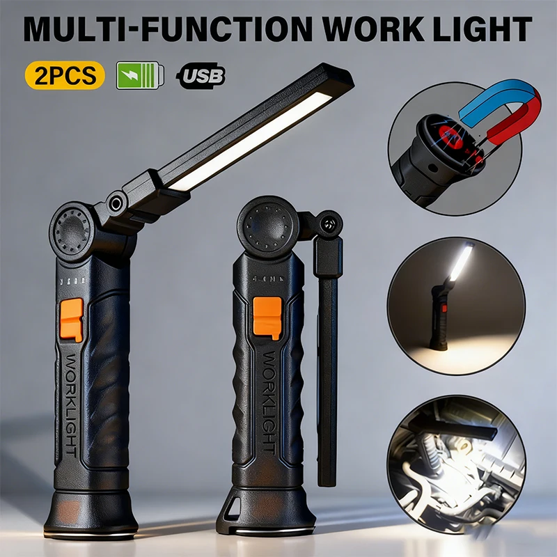 ali-3256810243311913 Portable COB LED Flashlight USB Rechargeable Work Light Magnetic Lanterna Hanging Lamp with Built-in Battery Camping Torch - Image 1