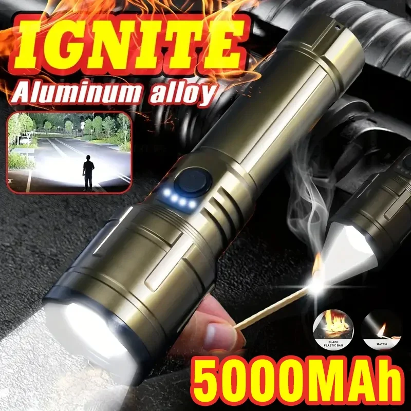 ali-3256811369798599 Bright Zoomable Flashlight w/ Ignition Lens, Power Bank Rechargeable 5-Mode Camping Torch for Outdoor,Emergency,New Year’s Gift - Image 1