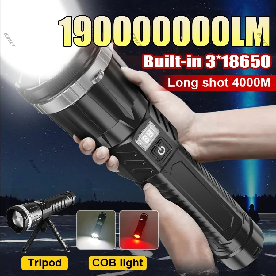 ali-3256811395559820 19000000LM Super Powerful Flashlight Built-in Battery High Power Torch Rechargeable LED Light Big Aperture Camping COB Lantern - Image 1