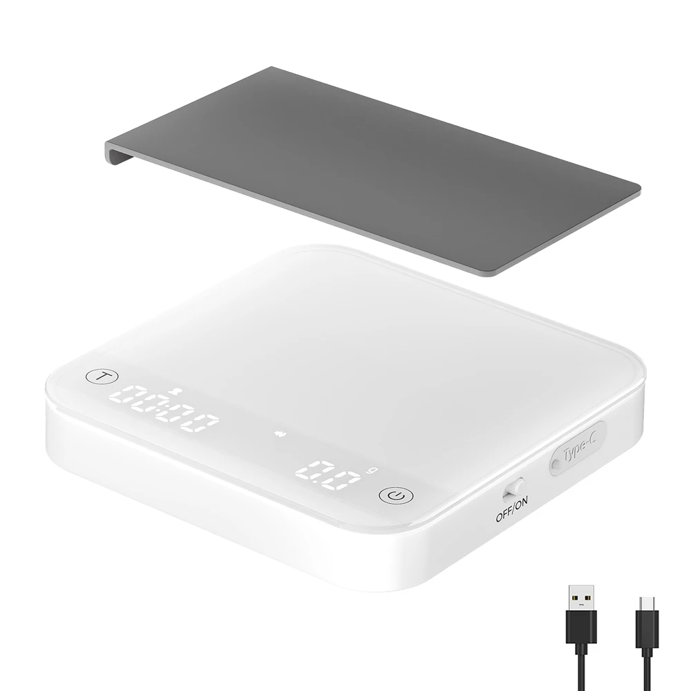 ali-3256811661509110 Portable Coffee Scale 0.1g Precision 0.3g-2000g, Flow Rate & Ratio Modes, 7H Battery Type-C, Tempered Glass, White & Black - Image 1