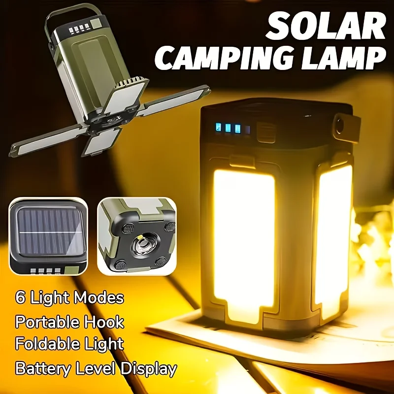 ali-3256811750986165 Solar Outdoor Portable Camping Light Solar Charging Foldable 2000mah Power Bank Intelligent Display Portable Hanging Tent Light - Image 1