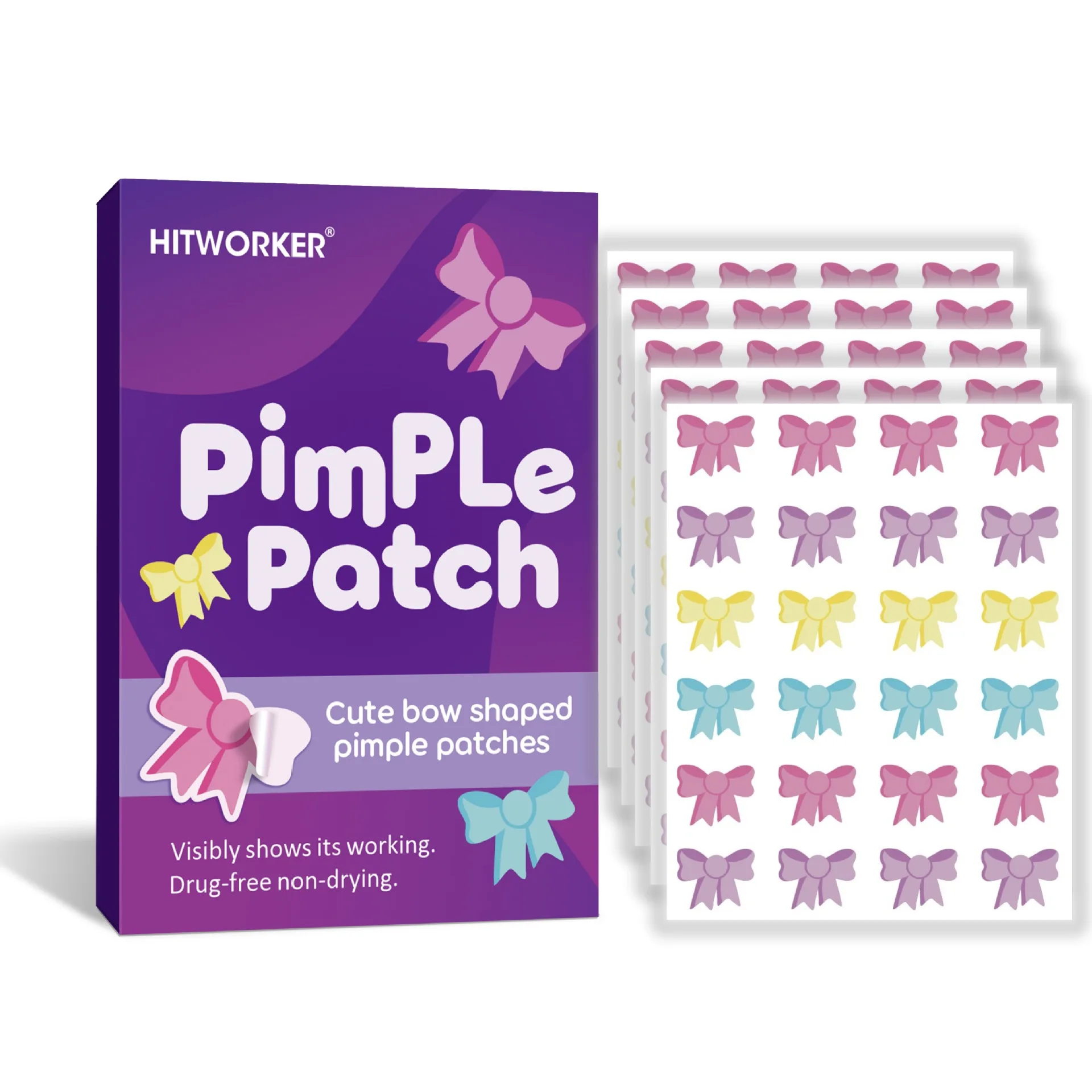 ali-3256812154007108 120Pcs Bow Shaped Acne Pimple Patches, Cute Bowknot Hydrocolloid Blemish Stickers, Invisible Spot Cover Patches Facial Skin Care - Image 1