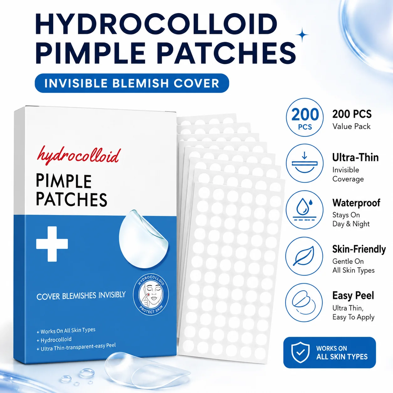 ali-3256812244227827 200pcs Hydrocolloid Acne Pimple Patch, Hydrocolloid Spot Stickers, Covering Zits and Defect - Image 1