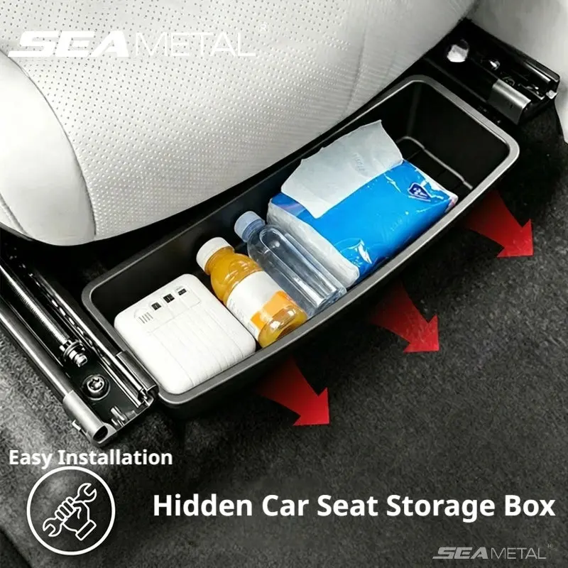ali-3256812336201565 SEAMETAL Under Seat Storage Box Universal Car Seat Bottom Organizer Box Removable Storage Box Gadget Case Universal Accessories - Image 1