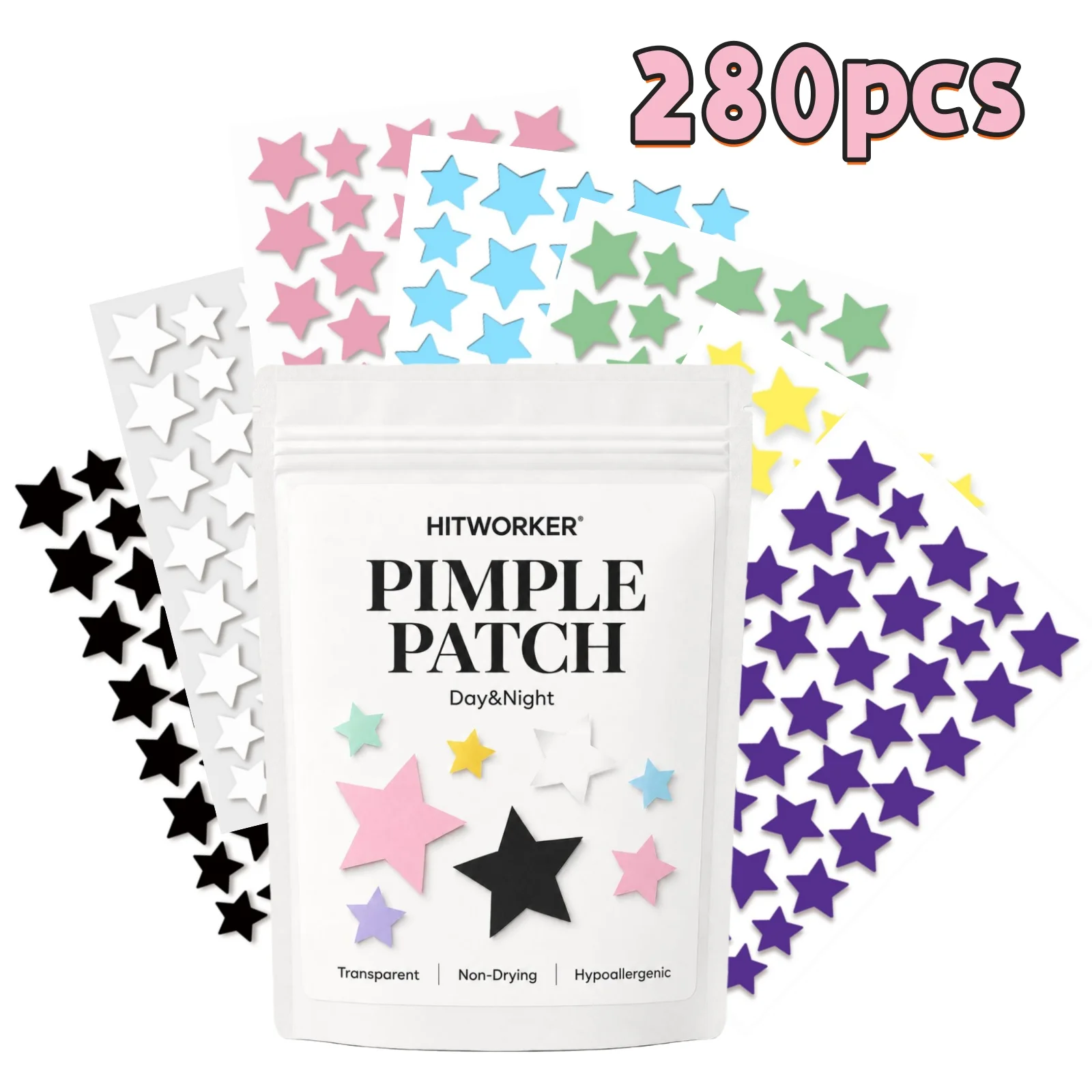 ali-3256812385708011 280Pcs Rainbow Colorful Star Acne Pimple Patches, Cute Multi-Color Hydrocolloid Blemish Spot Stickers, Oil Absorbing Invisible F - Image 1