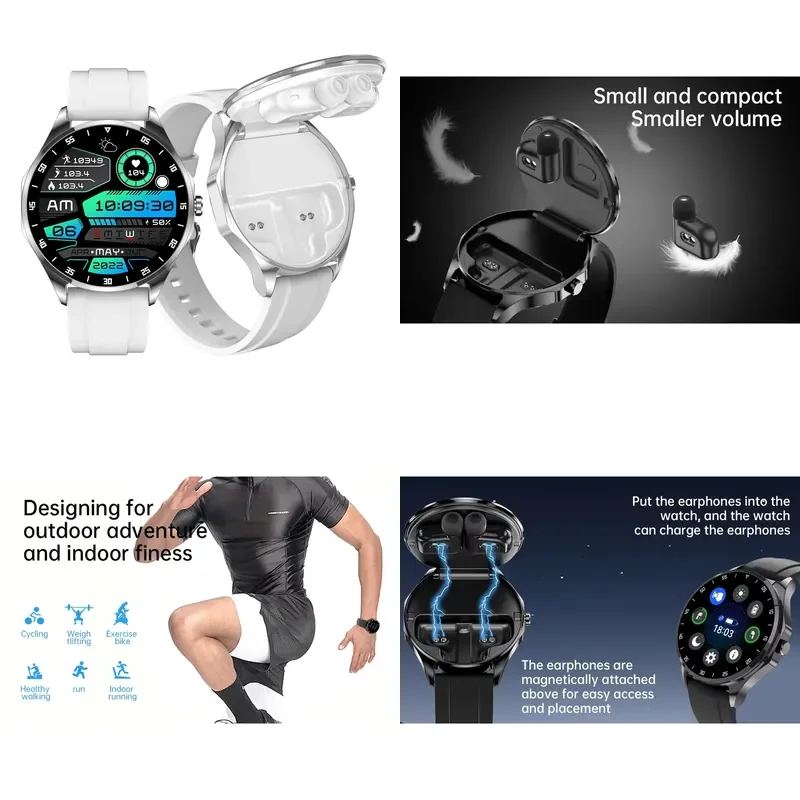 ali-3256812457596985 OEM Amoled 1.43'' Smart Watch With Earbuds Wireless BT 2 In 1 Fitness Tracker Heart Rate Sleep X20 Watch Custom Logo - Image 1