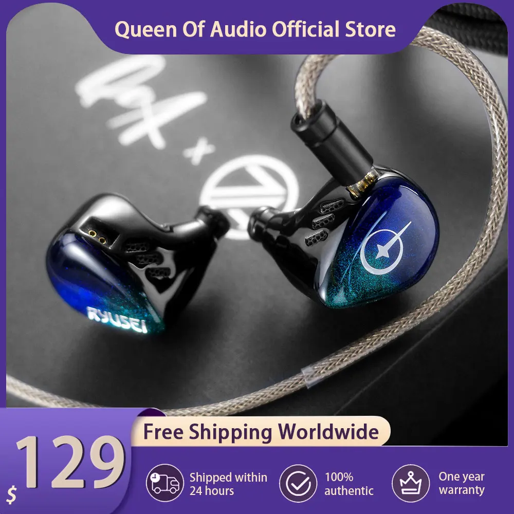 ali-3256812673983685 New QoA X 7th Acoustics Ryusei Headphone Single Nano Gold Plated Dynamic Driver In Ear Earphones With HiFi Earbuds Cable Plug - Image 1