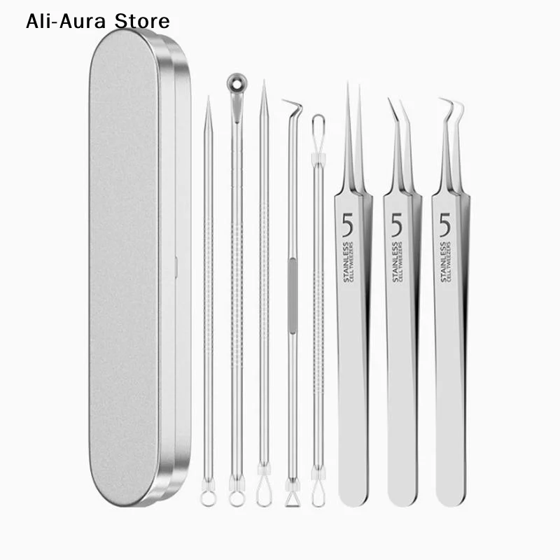ali-3256812686011063 7/8Pcs Blackhead Remover Kit Professional Blackhead Needle Skin Care Tools Stainless Steel Pimple Extraction Tools - Image 1