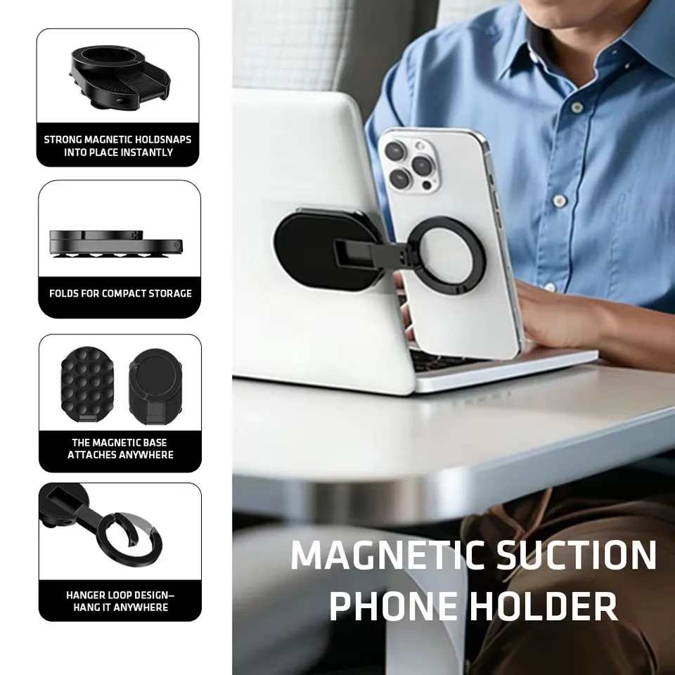 ali-3256812688230646 MA39 Magnetic Foldable Phone Stand Universal 360° Rotation Desktop Mobile Holder With Suction Cups At The Bottom - Image 1