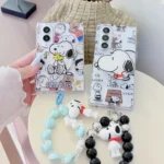 Cute Cartoon Peanuts Snoopy Charlie Brown Stand Holder Phone Case For Samsung Galaxy Z Fold 8 7 6 5 Case With Lanyard
