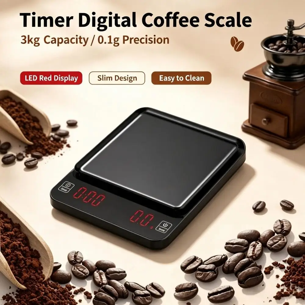ali-3256812796210850 3kg/0.1g High Precision Digital Coffee Scale, LED Portable Kitchen Scale, Electronic Weighing Scale for Baking Home Cooking - Image 1