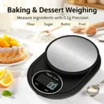 2KG 0.1g Mini Portable Digital Kitchen Scale,Round Stainless Electronic Scale,Multifunctional Food Weighing Scale for Home Baker