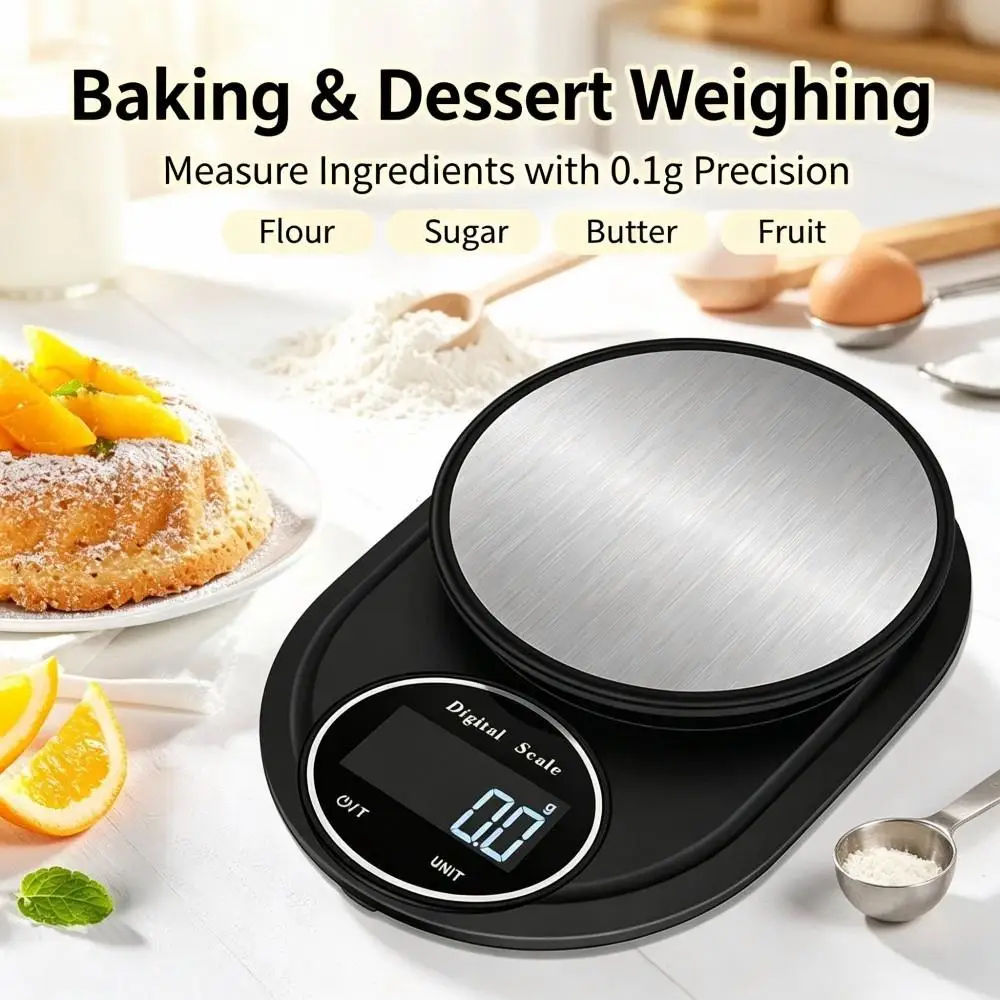 ali-3256812807663997 2KG 0.1g Mini Portable Digital Kitchen Scale,Round Stainless Electronic Scale,Multifunctional Food Weighing Scale for Home Baker - Image 1