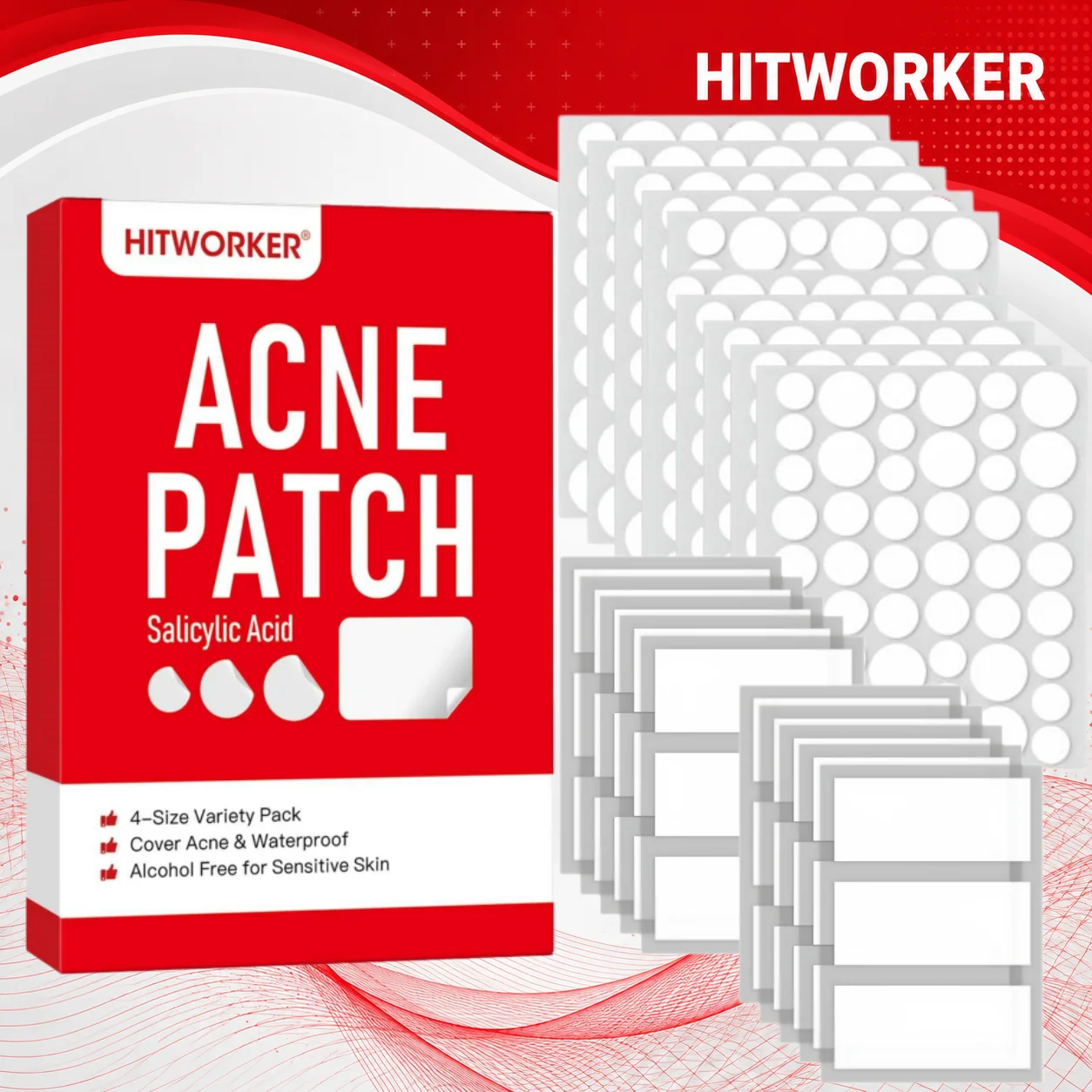 ali-3256812817893766 Hydrocolloid Acne Patches, 510 pieces, 4 sizes – High-quality invisible acne patches/concealer. Cleanses pores - Image 1