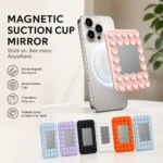 Magnetic Suction Cup Phone Holder with Mirror For MagSafe iPhone Silicone Hands-Free Wall Mount Stand For Selfie Video