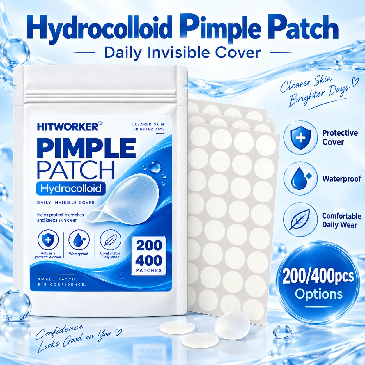 ali-3256813105765513 Acne Pimple Patches, 200/400 Count Hydrocolloid Spot Dots, Invisible Zit Patch for Face, Blemish Cover Stickers for Day & Nig - Image 1