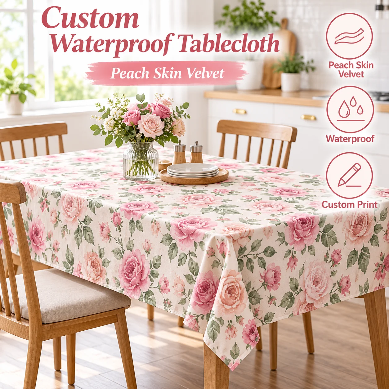 ali-3256813112732528 Personalized Waterproof Tablecloth Custom Table Cover Peach Skin Fabric Printed Dining Cloth for Kitchen Wedding Party Home Use - Image 1